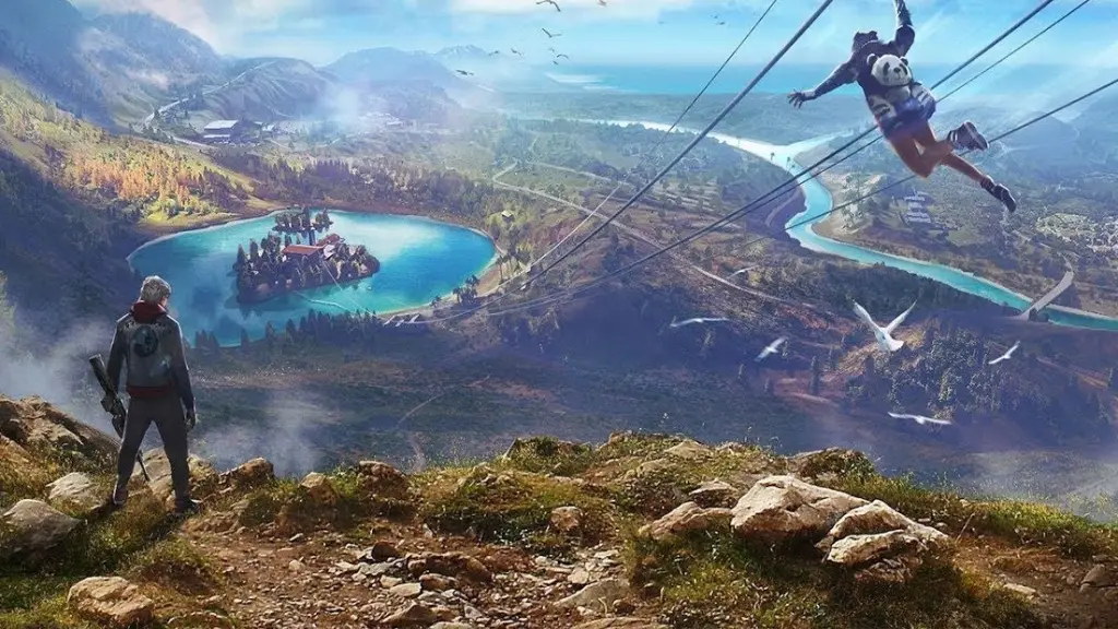 Cenário do jogo visto do alto, com o mapa ao fundo